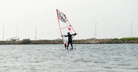Man doing wind surfing in the sea. Stock-Footage 154265677