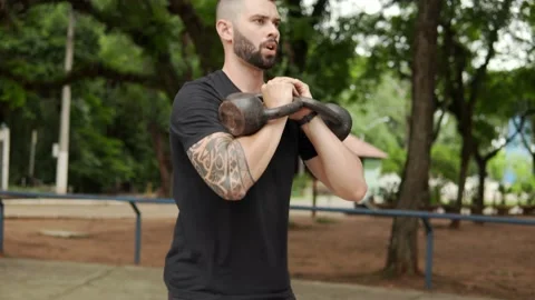 Man doing working leg, squat exercise Stock Footage 168884942