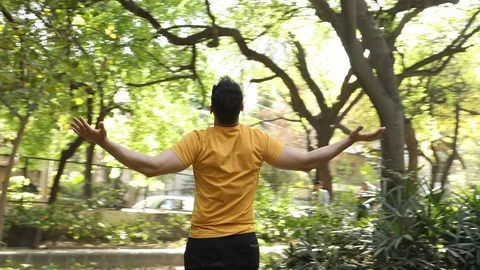 Man doing a workout in the park Stock Footage 113614633