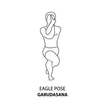 Man doing yoga asana. Eagle Pose or Garudasana, line icon Stock Illustration