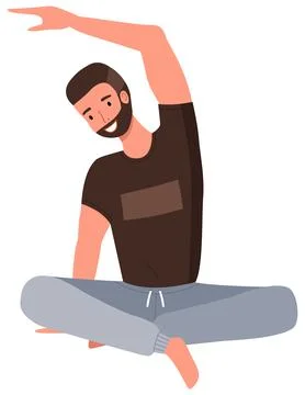 A man doing yoga exercise. Young bearded fit guy sitting on the floor in lotus Stock Illustration