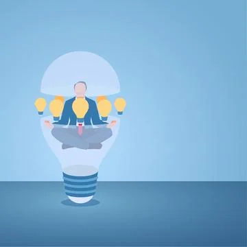 A man doing yoga inside an idea lamp, illustration for inspiration. Stock Illustration