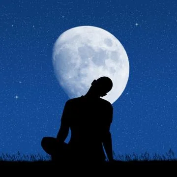 Man doing yoga in the moonlight 库存插图