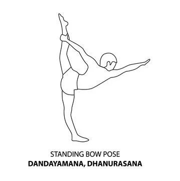 Man doing yoga pose, man standing bow pose or dandayaman, line icon Stock Illustration