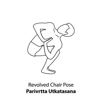 Man doing yoga pose revolved chair pose or parivrtta utkatasana vector line icon Stock Illustration
