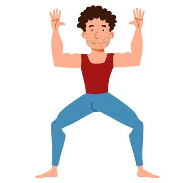 Man doing yoga. Slender guy in pose on a white background. Stock Illustration