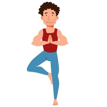 Man doing yoga. Slender guy in pose on a white background. Stock Illustration