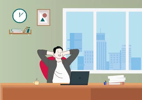 Man Done His Office Work Stock Illustration