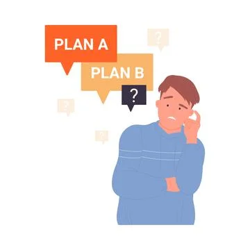 Man in doubt thinking about plan A and B, brainstorming solutions 스톡 일러스트