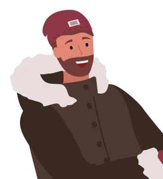 Man in Down Jacket and Hat Winter Clothes Vector Stock Illustration