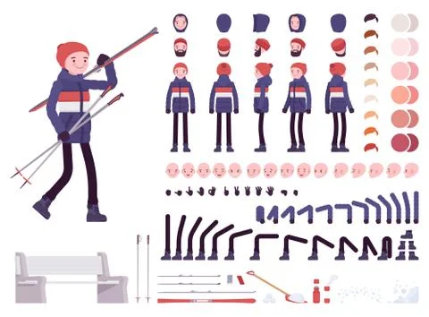 Man in down jacket character set Illustrazione stock