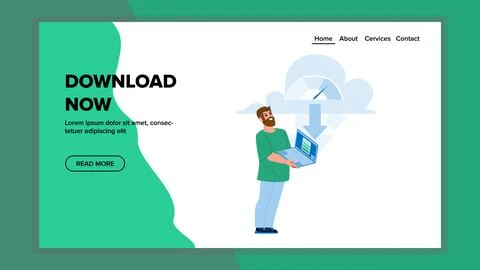 Man Download Now Files From Cloud Storage Vector Stock Illustration