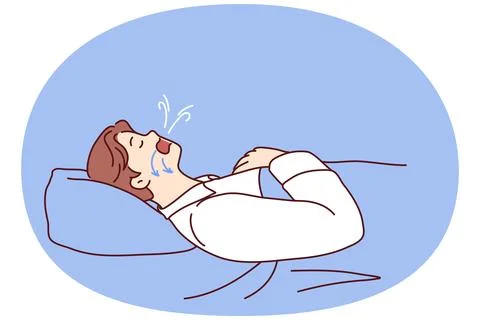 Man dozing on back in bed snores and has problems during obstructive sleep apnea Stock Illustration