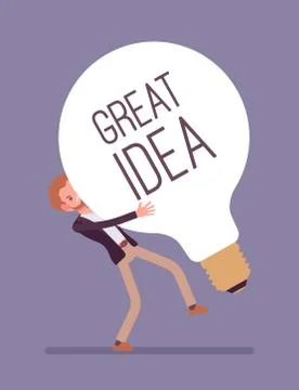 Man dragging a giant light bulb, Great Idea Stock Illustration
