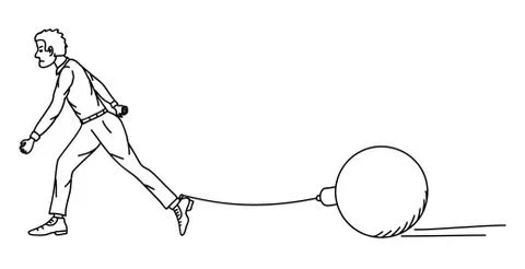A man is dragging a load tied to his leg Stock Illustration