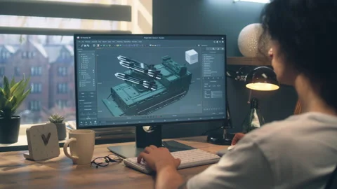 Man drawing 3D model of missile launcher Vídeos de archivo 211796533