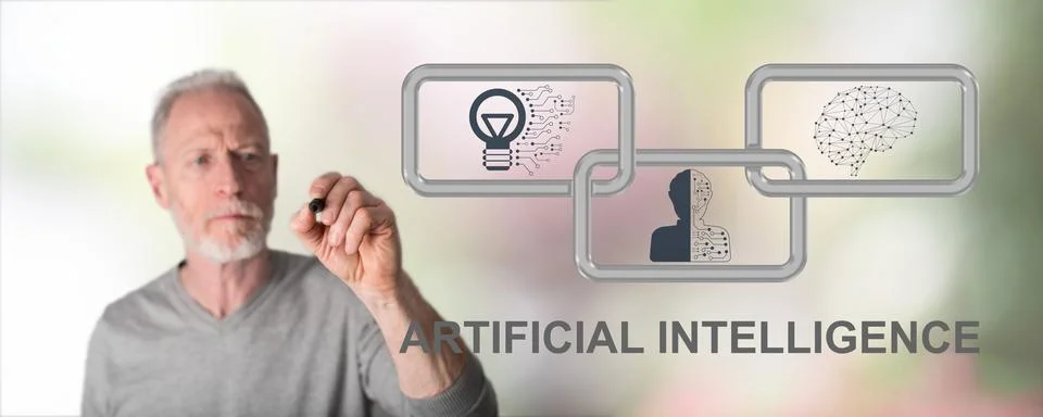 Man drawing artificial intelligence concept Stock Photos