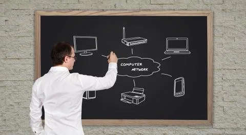Man drawing computer network Stock Photos