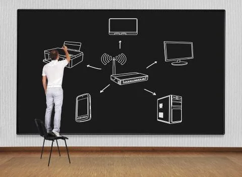 Man drawing computer network Stock Photos