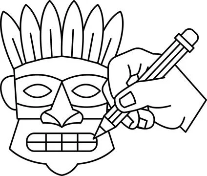 A man is drawing a face with a pencil Illustrazione stock