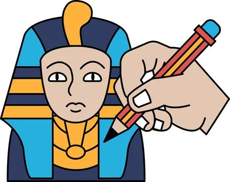 A man is drawing a face with a pencil Illustrazione stock