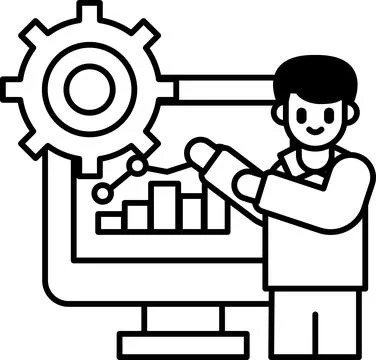 A man is drawing a gear on a computer screen Stock Illustration