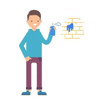 A man drawing graffiti on the wall vector illustration Stock Illustration