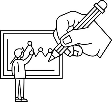 A man is drawing a graph on a white board イラスト素材