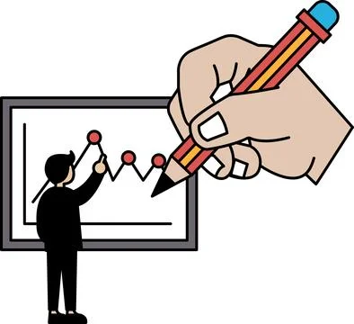 A man is drawing a graph on a white board with a pencil Stock Illustration