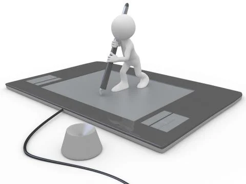 Man drawing on a huge graphics tablet Stock Illustration