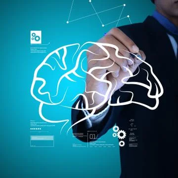 Man drawing human brain Illustrazione stock