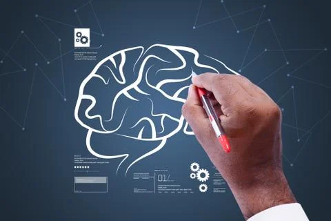 Man drawing human brain Stockillustratie