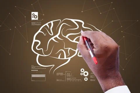 Man drawing human brain Illustrazione stock