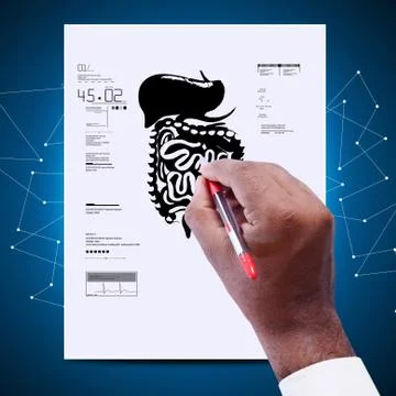 Man drawing the human digestive system Stock Illustration