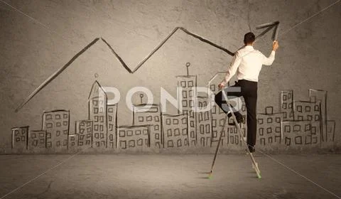 Man drawing line above the city Stock Photos
