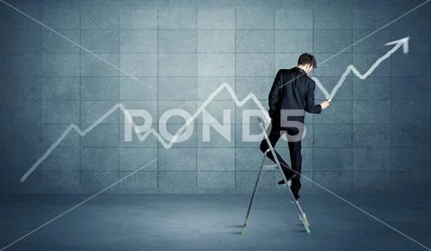 Man drawing line from ladder Stock Photos