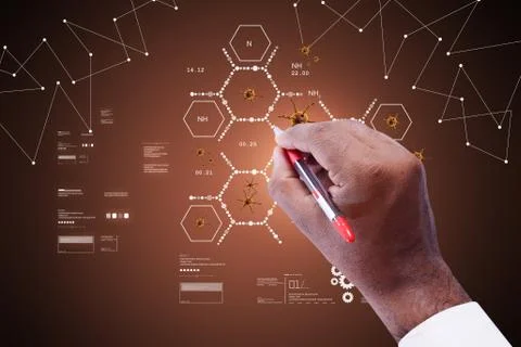 Man drawing molecules Stock Illustration