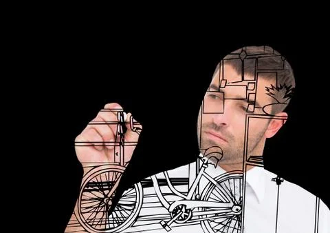 Man drawing office lines on the screen Stock Photos
