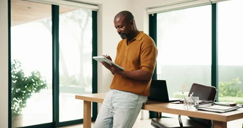 Man, drawing or remote work in home office with tablet, stylus or graphic Stock Footage 337756715