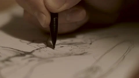 Man drawing with pencil Stock Footage 220018086
