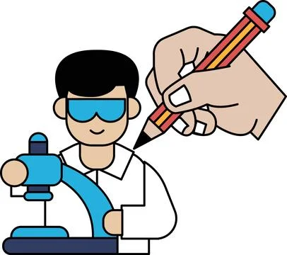 A man is drawing a picture of a scientist with a microscope Stock Illustration