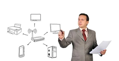 Man drawing scheme wi-fi 스톡 일러스트