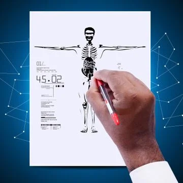 Man drawing the sketch of skeleton Stock Illustration