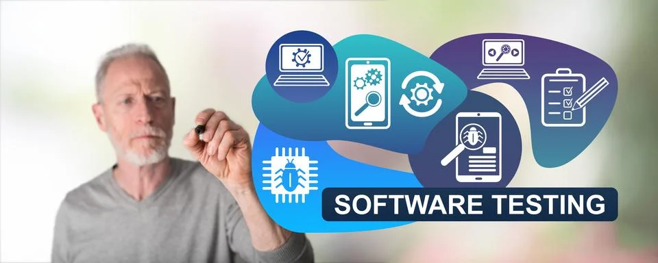 Man drawing software testing concept 库存照片