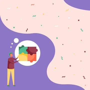 Man Drawing Standing Fitting Four Jigsaw Pieces Showing Solved Problem Stock Illustration