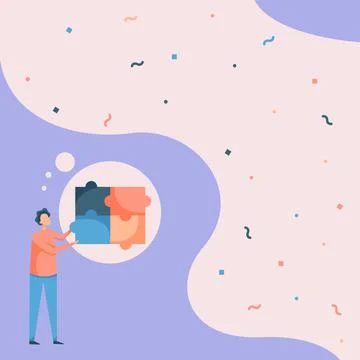 Man Drawing Standing Fitting Four Jigsaw Pieces Showing Solved Problem Stock Illustration