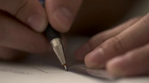 Man drawing a straight line with a ruler, in a technical blueprint Stock Footage 67444477
