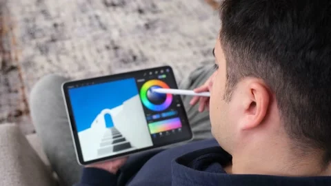 Man drawing tablet arts Stock Footage 233264649