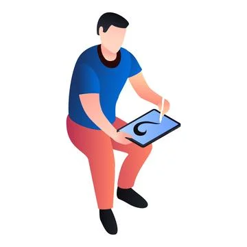 Man drawing at tablet icon, isometric style Stock Illustration