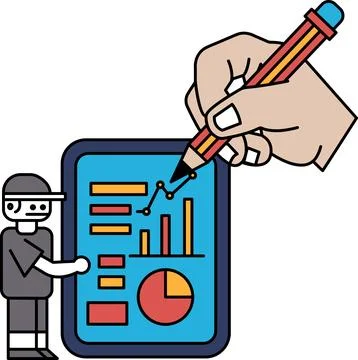 A man is drawing on a tablet with a pencil Stock-Illustration